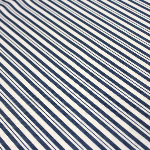 Tissu toile à matelas de coton aux rayures bleues, fond écru - COLLECTION VERSAILLES - TissusPapi.com
