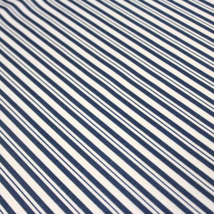 Tissu toile à matelas de coton aux rayures bleues, fond écru - COLLECTION VERSAILLES
