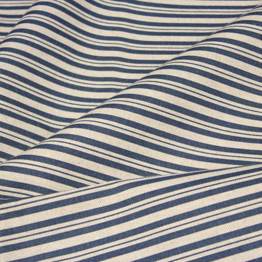 Tissu toile à matelas de coton aux rayures bleues, fond lin - COLLECTION VERSAILLES - TissusPapi.com