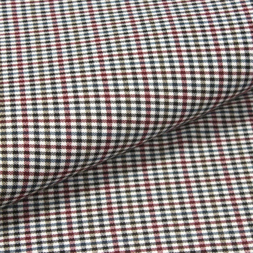 Tissu habillement Motif gun club check, blanc cassé, rouge, noir et bleu canard - TissusPapi.com