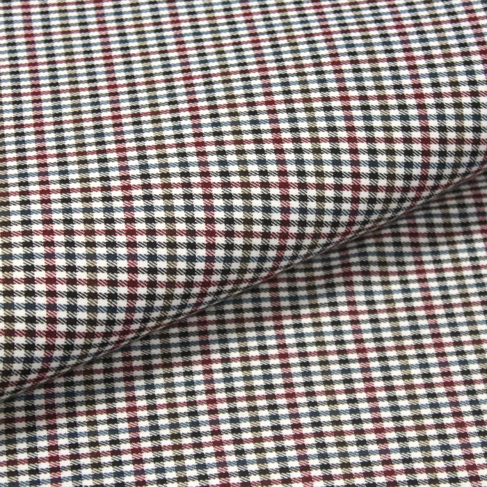 Tissu habillement Motif gun club check, blanc cassé, rouge, noir et bleu canard - TissusPapi.com