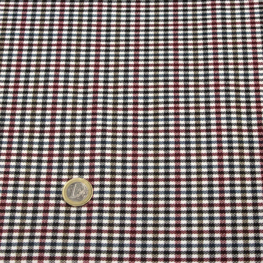 Tissu habillement Motif gun club check, blanc cassé, rouge, noir et bleu canard - TissusPapi.com