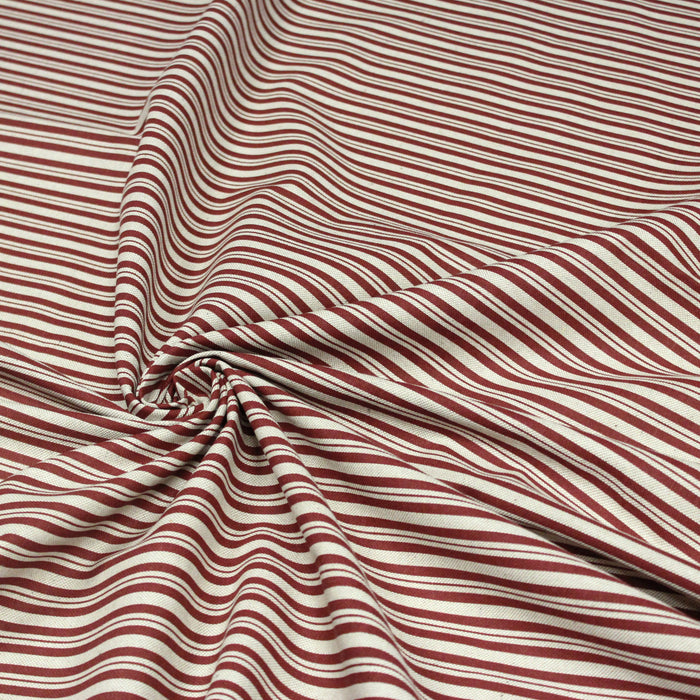 Tissu toile à matelas de coton aux rayures rouges, fond lin - COLLECTION VERSAILLES - TissusPapi.com