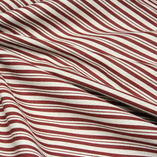 Tissu toile à matelas de coton aux rayures rouges, fond lin - COLLECTION VERSAILLES - TissusPapi.com
