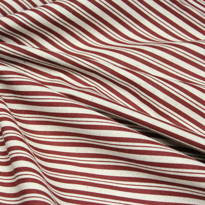 Tissu toile à matelas de coton aux rayures rouges, fond lin - COLLECTION VERSAILLES - TissusPapi.com