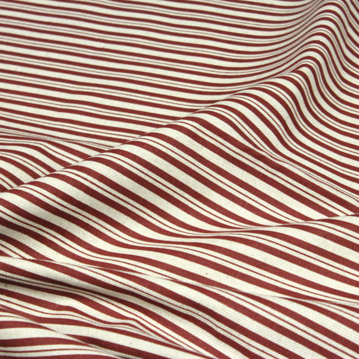 Tissu toile à matelas de coton aux rayures rouges, fond lin - COLLECTION VERSAILLES