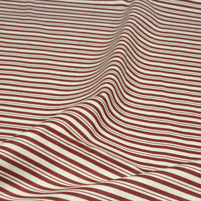 Tissu toile à matelas de coton aux rayures rouges, fond lin - COLLECTION VERSAILLES