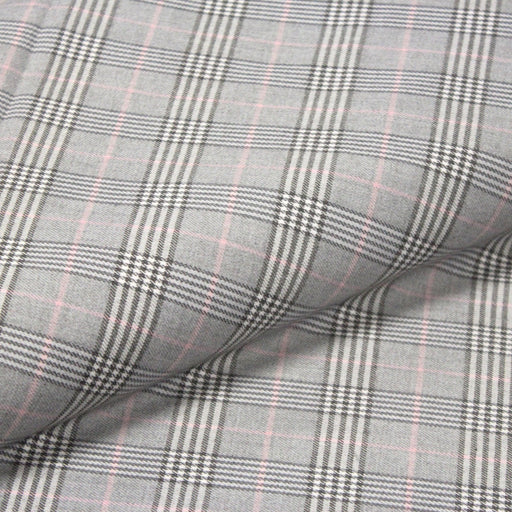 Tissu habillement Prince de Galles gris & rose - TissusPapi.com