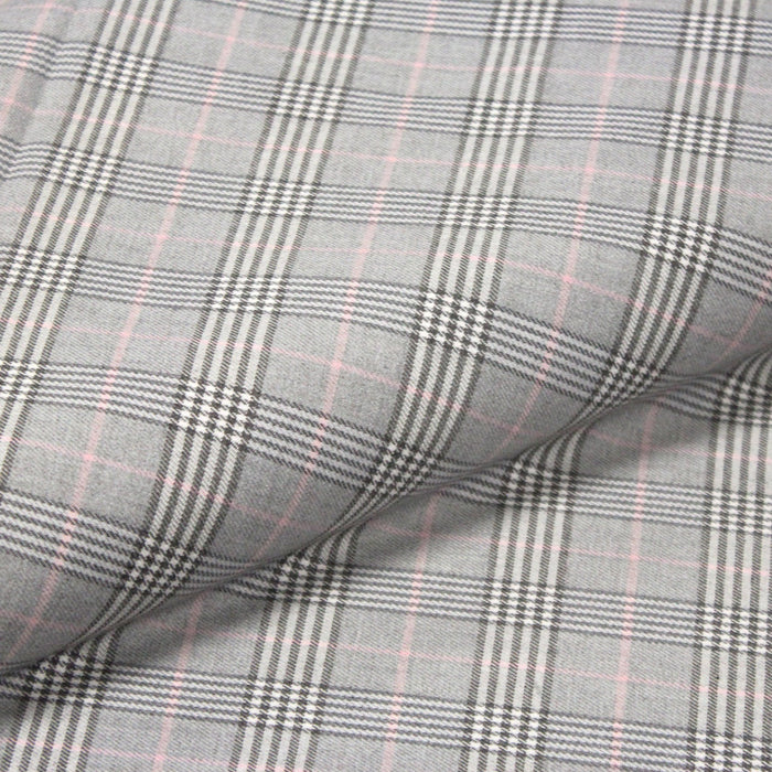 Tissu habillement Prince de Galles gris & rose - TissusPapi.com