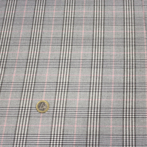 Tissu habillement Prince de Galles gris & rose - TissusPapi.com