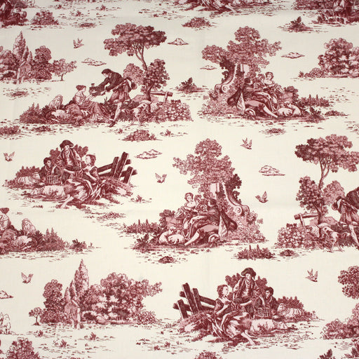 Tissu de coton Toile de Jouy traditionnelle française rouge, fond écru - COLLECTION VERSAILLES - TissusPapi.com