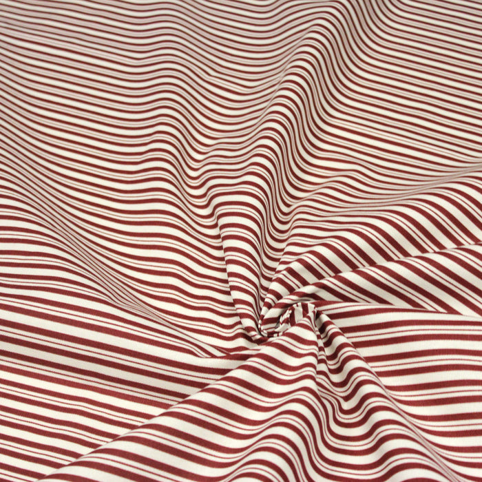 Tissu toile à matelas de coton aux rayures rouges, fond écru - COLLECTION VERSAILLES - TissusPapi.com