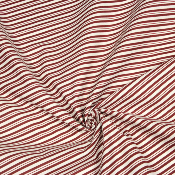 Tissu toile à matelas de coton aux rayures rouges, fond écru - COLLECTION VERSAILLES - TissusPapi.com