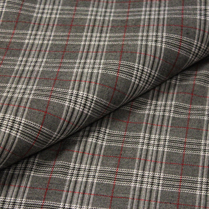 Tissu habillement Prince de Galles gris souris aux liserés rouges - TissusPapi.com