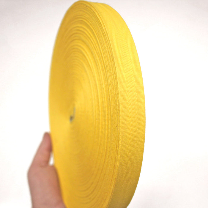 Ruban sergé de coton jaune bouton d'or 20mm - Galette de 100 mètres - Fabrication française - TissusPapi.com
