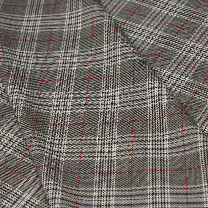 Tissu habillement Prince de Galles gris souris aux liserés rouges