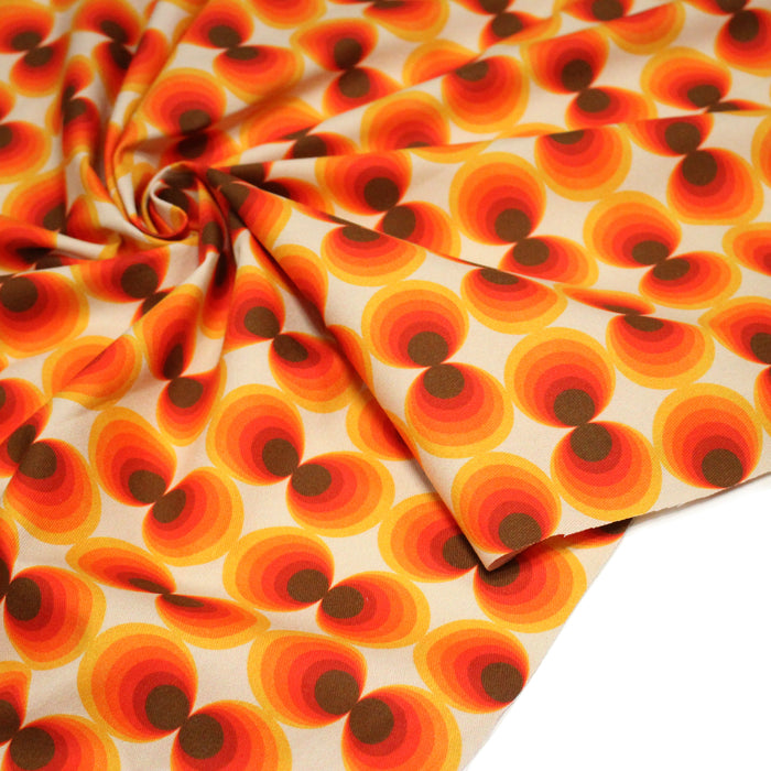 Tissu gabardine coton imprimée motif SEVENTIES, Cercles psychédéliques - STANDARD 100 OEKO-TEX