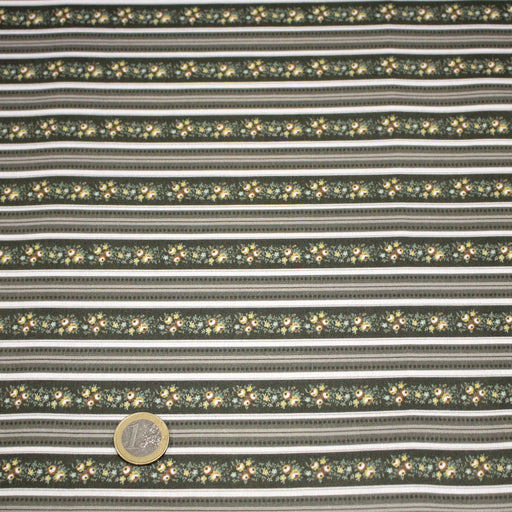 Tissu cotonnade Rayures grises & fines fleurs - OEKO - TEX - TissusPapi.com