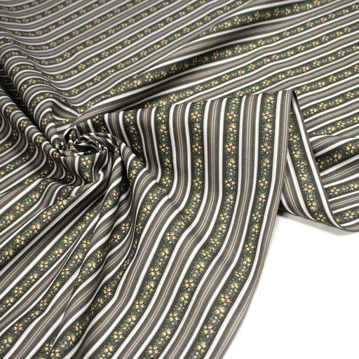 Tissu cotonnade Rayures grises & fines fleurs - OEKO - TEX - TissusPapi.com