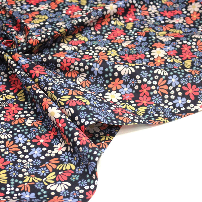 Tissu de coton fleuri bleu marine aux fines fleurs multico - COLLECTION FLORALE - OEKO - TEX STANDARD 100 - TissusPapi.com