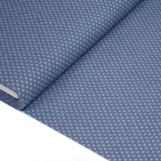 Tissu Chambray de coton bleu aux pois blancs - OEKO - TEX - TissusPapi.com