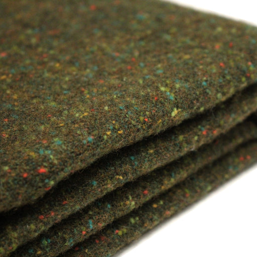 Tissu tweed laine, vert kaki aux touches multicolores - Fabrication française - TissusPapi.com