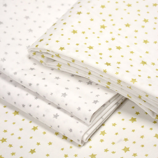 Tissu cotonnade NOËL blanc : étoiles argentées ou dorées - STANDARD 100 OEKO - TEX - TissusPapi.com