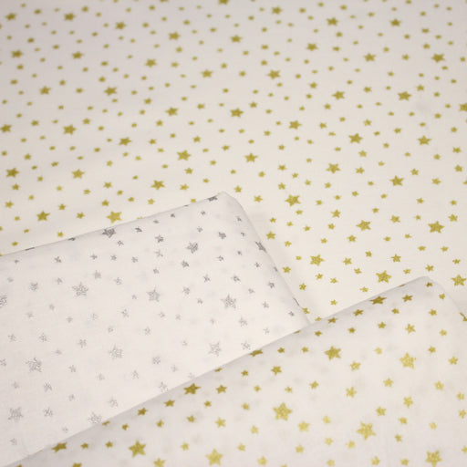 Tissu cotonnade NOËL blanc : étoiles argentées ou dorées - STANDARD 100 OEKO - TEX - TissusPapi.com