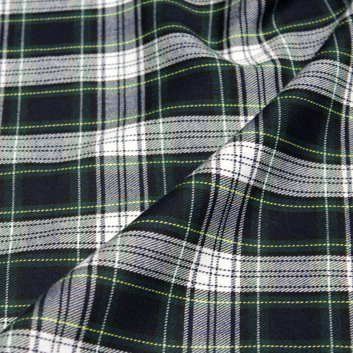 Tissu habillement Tartan carreaux motif traditionnel bleu marine, vert et blanc - OEKO-TEX®