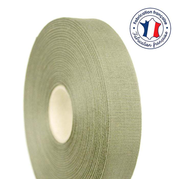 Ruban gros grain couleur vert kaki clair 25mm - Galette de 50 mètres - Fabrication française - TissusPapi.com