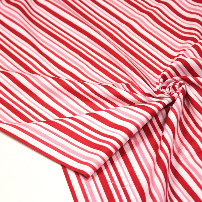 Tissu cotonnade aux rayures rouges, roses et blanches - TissusPapi.com