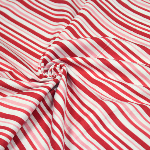 Tissu cotonnade aux rayures rouges, roses et blanches - TissusPapi.com