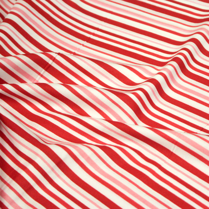 Tissu cotonnade aux rayures rouges, roses et blanches - TissusPapi.com