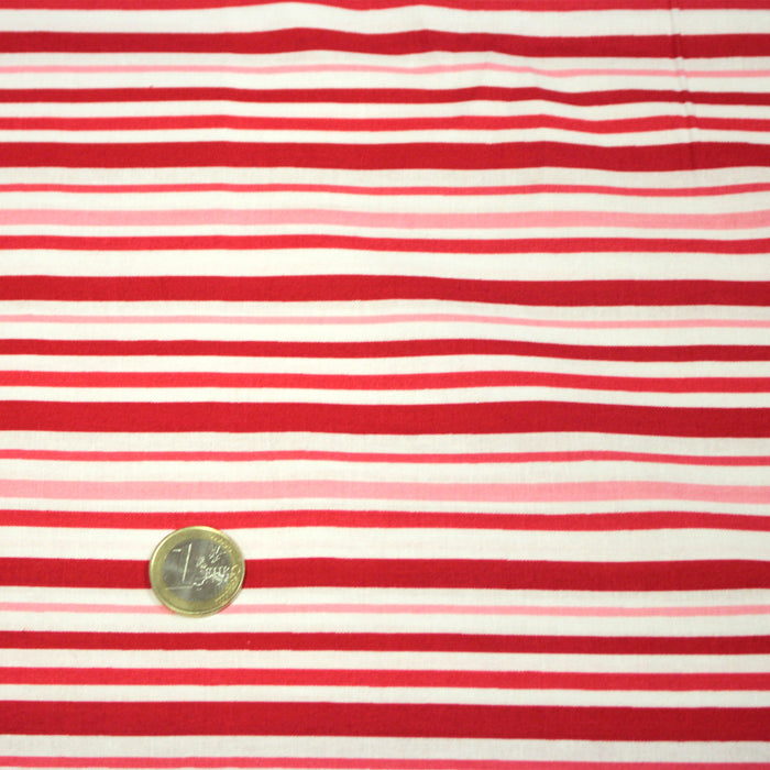 Tissu cotonnade aux rayures rouges, roses et blanches - TissusPapi.com