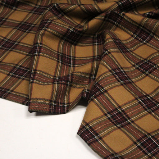 Tissu habillement Tartan carreaux motif traditionnel ocre, noir et bordeaux - OEKO - TEX® - TissusPapi.com