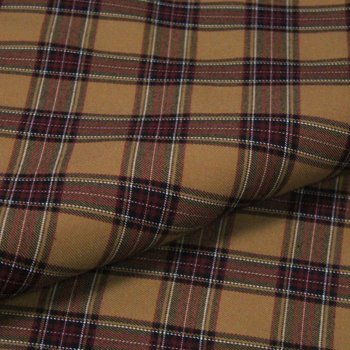 Tissu habillement Tartan carreaux motif traditionnel ocre, noir et bordeaux - OEKO-TEX®