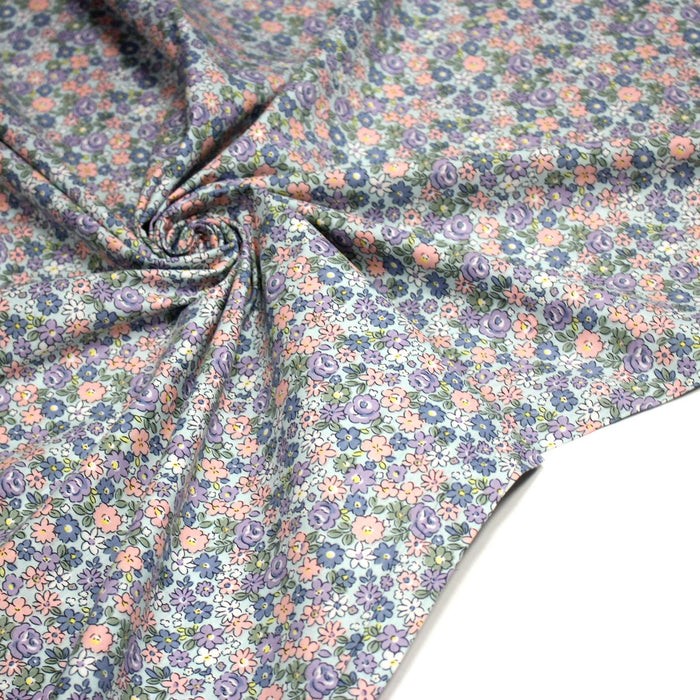Tissu popeline coton ciel, fleuri rose bleu vert - OEKO - TEX - TissusPapi.com