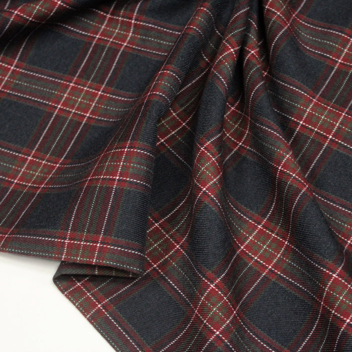 Tissu habillement Tartan carreaux motif traditionnel bleu marine et bordeaux - OEKO - TEX® - TissusPapi.com