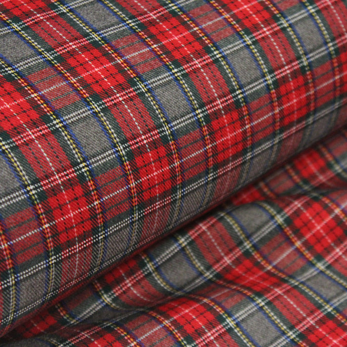 Tissu habillement Tartan carreaux motif traditionnel rouge, vert et gris - OEKO-TEX®