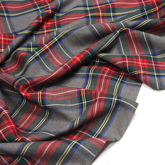 Tissu habillement Tartan motif traditionnel rouge, gris, jaune, noir et vert - OEKO-TEX®