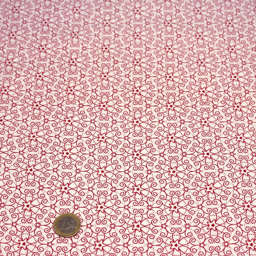 Tissu de Noël cotonnade blanc aux motifs géométriques rouges de Noël - TissusPapi.com