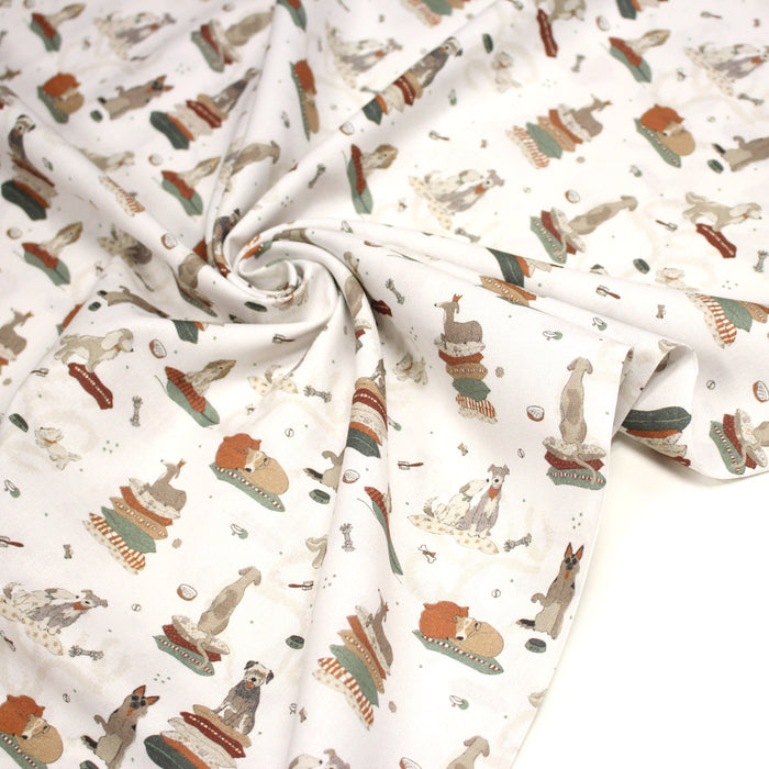 Tissu cotonnade, blanc aux chiens, collection AUTOMNE - STANDARD 100 OEKO-TEX