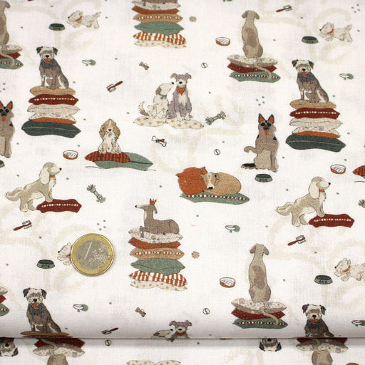Tissu cotonnade, blanc aux chiens, collection AUTOMNE - STANDARD 100 OEKO - TEX - TissusPapi.com