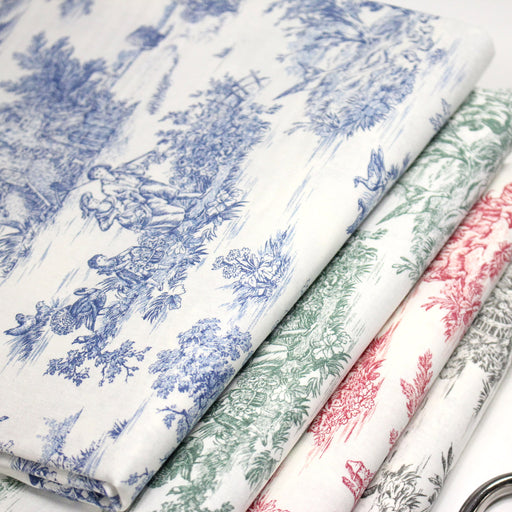 Tissu coton renforcé TOILE DE JOUY grande largeur 280cm : bleu, rouge, vert, gris - OEKO - TEX - TissusPapi.com
