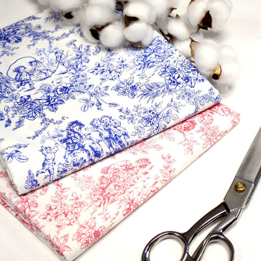 Tissu coton renforcé TOILE DE JOUY LES BAMBINS, grande largeur 280cm : rose ou bleu - OEKO - TEX - TissusPapi.com