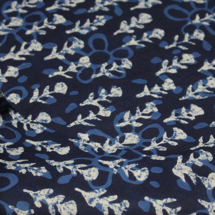 Tissu coton fin imprimé INDIENNES, bleu aux fleurs bleues et écrues – STANDARD 100 OEKO - TEX - TissusPapi.com