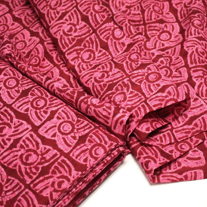 Tissu coton fin imprimé INDIENNES, rose fuchsia aux fleurs géométriques roses – STANDARD 100 OEKO-TEX