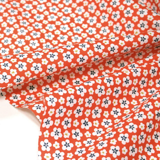 Tissu cotonnade fleurs japonaises géométriques : bleu, jaune, vert, rouge - OEKO - TEX - TissusPapi.com