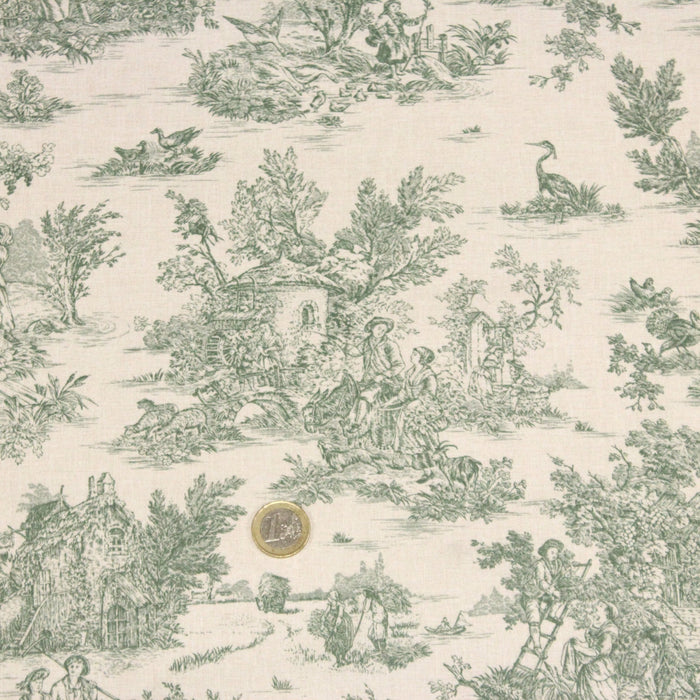 Tissu coton Toile de Jouy traditionnelle 160cm de large : bleu, rouge, vert, gris - OEKO - TEX - TissusPapi.com