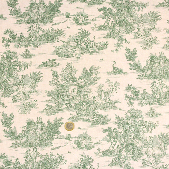 Tissu coton Toile de Jouy traditionnelle 160cm de large : bleu, rouge, vert, gris - OEKO - TEX - TissusPapi.com